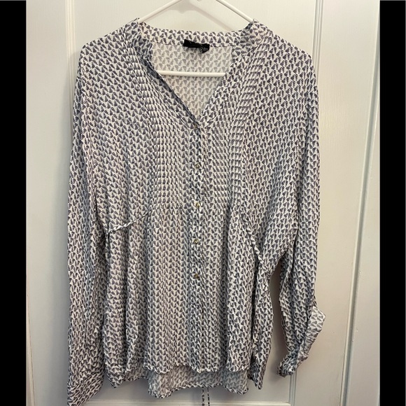 Perch by Blue Pepper white and navy patterned shirt. Size 3X - Picture 1 of 5